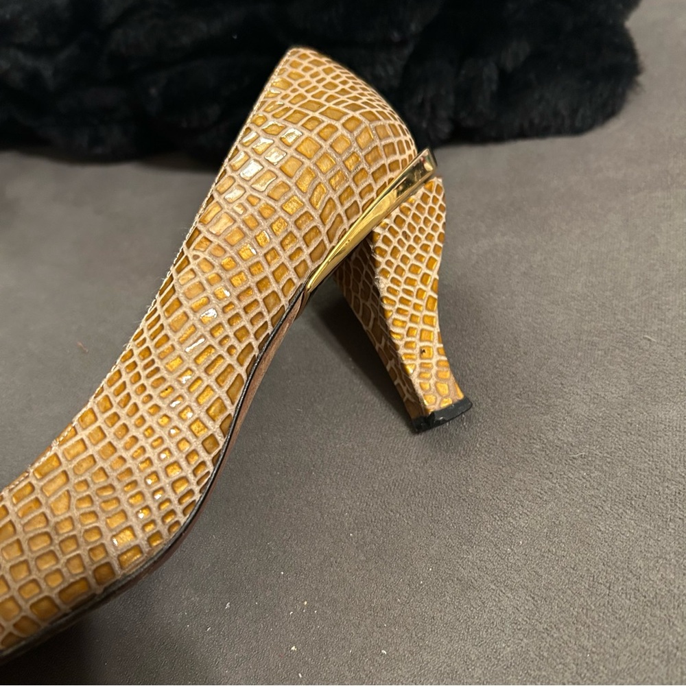 Vintage Timothy Hitsman Womens 8M Pumps Gold Leather Faux Snake Skin see desc - Picture 6 of 13